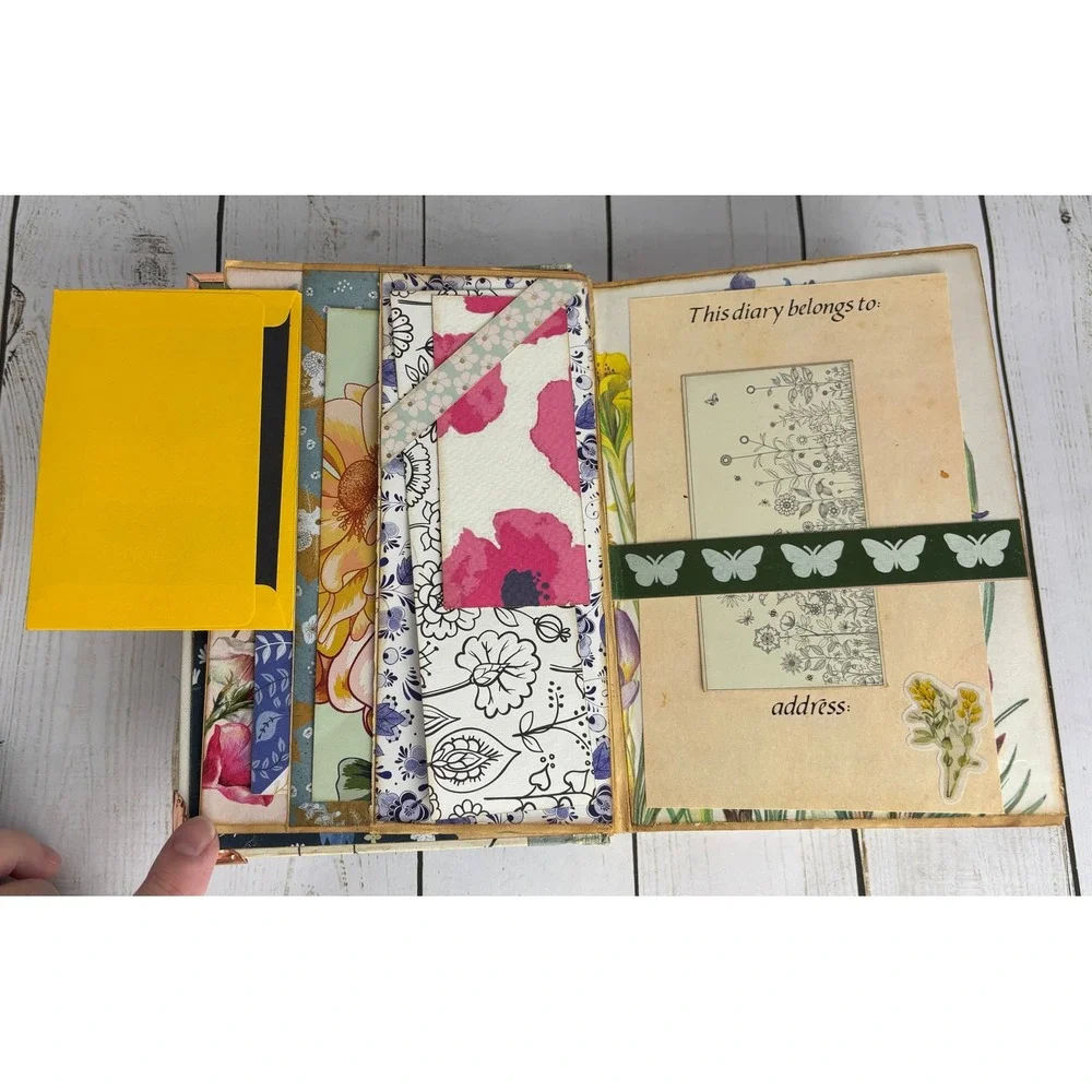 Handmade Botanical Junk Journal Floral Scrapbook Hardcover Ribbon Tie Ephemera